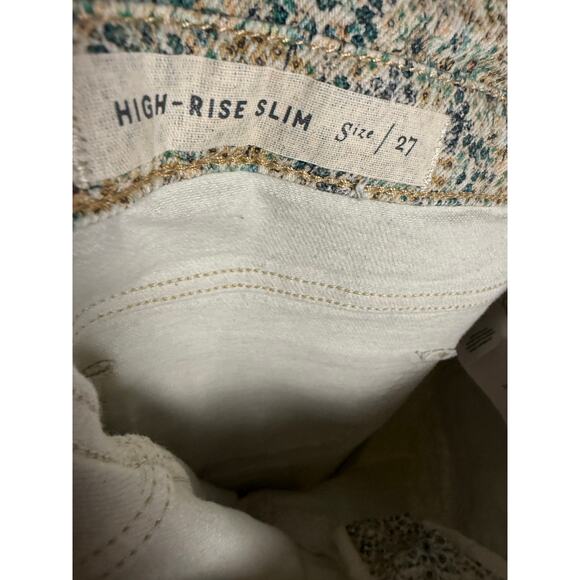 Anthropologie Pilcro Ultra High Rise Slim Utility Jeans Neutral Floral Size 27 - Picture 11 of 13